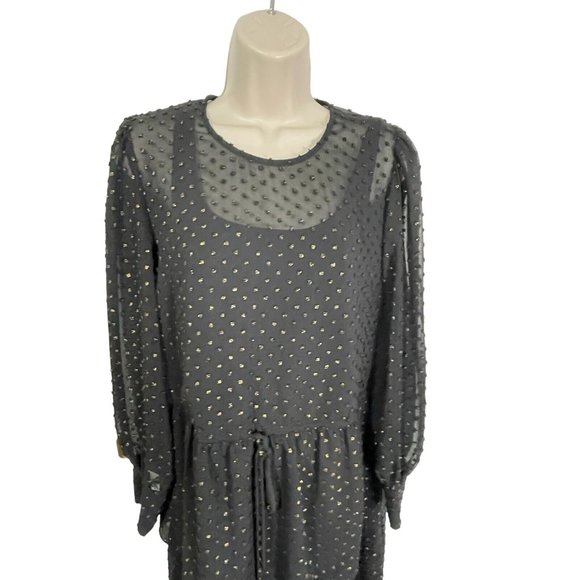 JULIA JORDAN Women's Metallic Fil Coupe Long Sleeve Chiffon Black Dress - Picture 4 of 16